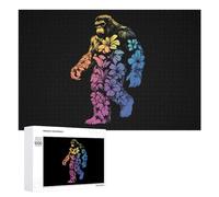 Bigfoot with Hawaiian Flower Wooden Puzzle Letter on Back Adults Difficult Jigsaw Puzzles for Home Decor Birthday Gift