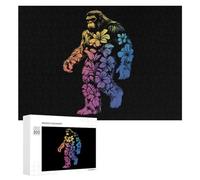 Bigfoot with Hawaiian Flower Wooden Puzzle Letter on Back Adults Difficult Jigsaw Puzzles for Home Decor Birthday Gift