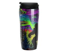 Bigfoot with UFOs and Colorful Northern Insulated Coffee Cups Portable Vacuum Tumbler Travel Water Mug for Hot Cold Drinks