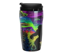 Bigfoot with UFOs and Colorful Northern Insulated Coffee Cups Portable Vacuum Tumbler Travel Water Mug for Hot Cold Drinks