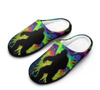 Bigfoot with UFOs And Colorful Northern Men's Cozy Cotton Slippers with Memory Foam Lightweight Anti-skid House Shoes for Indoor Outdoor