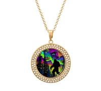 Bigfoot with UFOs And Colorful Northern Multicolored Alloy Diamond Necklaces Brilliant Circle Pendant Necklace Jewelry Gift for Women