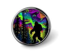 Bigfoot with UFOs And Colorful Northern Print Round Badge Metal Decorative Brooches 1 Inch Funny Lapel Pin Gift Or Backpack Clothing