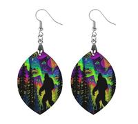 Bigfoot with UFOs And Colorful Northern Printed Wooden Earrings Pendants Lightweight Dangle Drop Earring Charms Gifts for Women