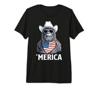 Bigfoot Yeti Sunglasses Cowboy Hat American Flag Bandana Premium T-Shirt