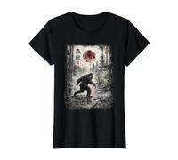 Bigfoots Seattle Pacific Northwest Ukiyo-e Art Adventure Value Graphic T-Shirt, Women, Black, L