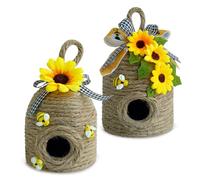 Bigger Bee Hive Decor,2 Pack Bumble Bee Rustic Decor,Natural Bee House, Bumble Bee Theme Party Decor Spring Summer Rustic Farmhouse Kitchecn Table Decor, Honeybee Tiered Tray Decor