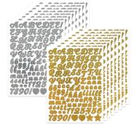 Bighan 0.5 Inch Small Vinyl Letter Number Sticker, 16 Sheets Self Adhesive Alphabet Number Sticker Symbol Stickers for Sign, Decor, Scrap Booking, Crafts and Decoration - Handwritten Gold&Silver