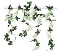 Bighan 2x7.5FT Artificial Rose Garland White, Fake Rose Vine Hanging Flowers Plants for Hotel Wedding Home Party Garden Ceremony Decoration