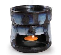 Bighan Wax Melt Burner Ceramic Oil Burner Aroma Diffuser Wax Essential Oil Burner Aromatherapy with Tealight Holder Home Bedroom Decor, Kiln transformation Black