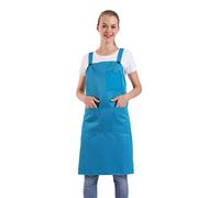 BIGHAS H Back Style Apron with Pocket for Women, Men Adjustable Large Size Comfortable, Kitchen, Home, Cooking 12 Colors (Scuba Blue)