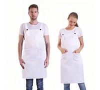 BIGHAS H Back Style Apron with Pocket for Women, Men Adjustable Large Size Comfortable, Kitchen, Home, Cooking 12 Colors (White)