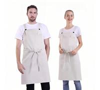 BIGHAS H Back Style Apron with Pocket for Women, Men Adjustable Large Size Comfortable, Kitchen, Home, Cooking 12 Colors (Beige)