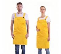 BIGHAS H Back Style Apron with Pocket for Women, Men Adjustable Large Size Comfortable, Kitchen, Home, Cooking 12 Colors (Yellow)