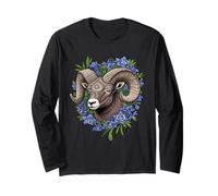 Bighorn Sheep And Blue Colorado Columbine Flowers Long Sleeve T-Shirt