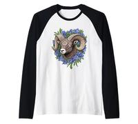 Bighorn Sheep And Blue Colorado Columbine Flowers Raglan Baseball Tee