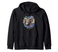 Bighorn Sheep And Blue Colorado Columbine Flowers Zip Hoodie