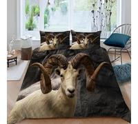 Bighorn Sheep Double Duvet Cover Set 3D Printed Herbivore Bedding Set Ultra Soft Microfiber Quilt Cover 200x200 cm for Double Bed with 2 Pillowcases with Zipper Q.1984