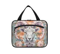 Bighorn Sheep Flower Floral Hanging Travel Makeup Bags with Hook, Designer Multifunctional Bags for Men for Travel Must Traveling estuche para maquillaje L