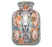 Bighorn Sheep Flower Floral hot Waterbottle with Soft Cover, 2L Water Bag for Hand Feet Warmer, Hand Feet Warmer