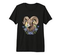 Bighorn Sheep with Blue Colorado Columbine Flowers Premium T-Shirt