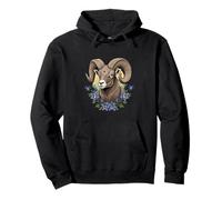 Bighorn Sheep With Blue Colorado Columbine Flowers Pullover Hoodie