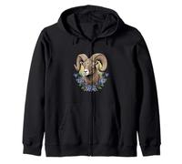 Bighorn Sheep With Blue Colorado Columbine Flowers Zip Hoodie