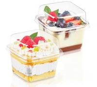 Bigingjia 50Pcs Reusable Plastic Dessert Cups with Lids - 8oz/240ml Clear Containers for Cupcake, Pudding, Snacks, Yogurt, Parfait, Fruits, Mousse, Party