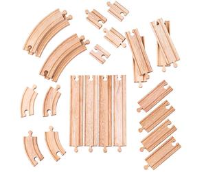 Bigjigs Rail 24 Piece Wooden Train Track, Curves & Straights Expansion Pack, ...