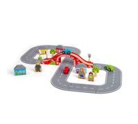 Bigjigs Rail 36pc Figure of Eight Roadway (Red Bridge) Race Car Set - Kids Car P