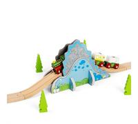 Bigjigs Rail Dino Riser Tunnel | Wooden Railway Accessory Set | Dinosaur Tunnel with 2 Ascending & Descending Track Pieces for Train Playsets | Interactive Toy for Kids, Boys, & Girls Age 3+