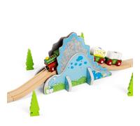 Bigjigs Rail Dino Riser Tunnel | Wooden Railway Accessory Set | Dinosaur Tunnel with 2 Ascending & Descending Track Pieces for Train Playsets | Interactive Toy for Kids, Boys, & Girls Age 3+