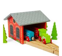 Bigjigs Rail Double Engine Shed, Wooden Railway Garage for 2 Trains