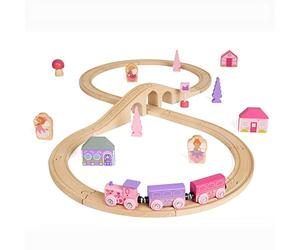Bigjigs Rail Fairy Figure of 8 Train Set, 35 Piece Wooden Railway Toy | Track, Bridge, Accessories & Engine Included, Compatible with Most Major Wooden Railway Brands, Gift for Girls & Boys Age 3+