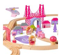 Bigjigs Rail Fairy Town Wooden Train Set | Railway Toy for Kids Age 3+ | Wood Track with Model Fairytale Village | Comes with Pink Wood Accessories & Figures | Educational Gift for Girls and Boys