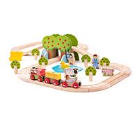 Bigjigs Rail Farm Train Set, 44 Piece Wooden Railway Playset | Track & Accessories with Engine, 2 Carriages, Orchards, Pond, Animals & Hay Bales, Train Toy for Kids, Boys & Girls, Age 3+