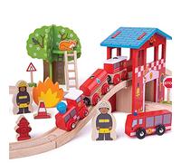 BigJigs Toys Rail Fire Station Train Set
