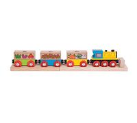 Bigjigs Rail Fruit and Veg Train, Wooden Railway Engine | Compatible with Most Major Wooden Railway Brands, Wooden Fruit & Veg Railway Engine Gift for Kids