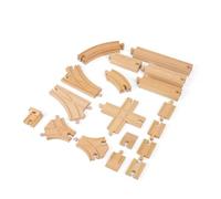 Bigjigs Rail Low Level Train Track Expansion Pack, 25 Wooden Pieces | Accessories & Connectors for Extension, Compatible with Most Major Wooden Railway Brands, Educational Gift for Kids Age 3+