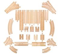 Bigjigs Rail Low Level Train Track Expansion Pack | 25 Wooden Pieces to Add on Starter Railway Set | Toy Trainset Includes Accessories, Connectors for Extension | Educational Gift for Kids ages 3+