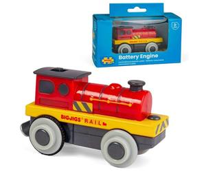 Bigjigs Rail Mighty Red Loco Battery Operated Engine | Motorised Train Figures for Wooden Railway Tracks | Gifts for 3+ Year Olds | Educational Toy for Kids