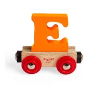 Bigjigs Rail Name Letter E, Orange Personalised Wooden Railway Carriage | Personalised Wooden Letter Carriage, Spell Out Names on Your Train Set, Compatible with Most Major Wooden Railway Brands