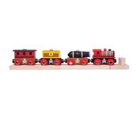 Bigjigs Rail Pirate Train, Wooden Engine with 3 Carriages | Wooden Engine with 3 Carriages, Compatible with Most Major Wooden Railway Brands, Educational Gift for Kids Age 3+