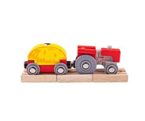Bigjigs Rail Red Tractor & Wagon, 2 Piece Wooden Train Toy | Heritage Wooden Tractor & Wagon, Compatible with Most Major Wooden Railway Brands, Gift for Toddlers & Children Age 3+