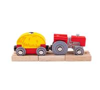 Bigjigs Rail Red Tractor & Wagon Toy Train - Railway Accessories, Wooden Trains