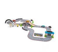 Bigjigs Rail Roadway Race Day Car Track - Wooden Car Race Track for Kids with 3 Cars, 3 Drivers, a Grand Stand, Podium, Barriers & much more, Race Tracks for Boys