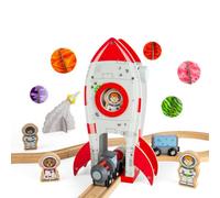 Bigjigs Rail Rocket Ship- Wooden Railway Accessory, Spaceship Toy For Train Set