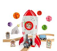 Bigjigs Rail Rocket Ship | Wooden Railway Accessories | Spaceship & Astronaut Figure for Kids' Train Track Set | Space Toys for Imaginative Play | Wood Toy Rockets | Creative Gifts for 3+ Year Olds