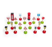 Bigjigs Rail Signs Pack, Wooden Road & Railway Accessories | Compatible with Most Major Wooden Railway Brands, Wooden Road & Railway Gift for Kids