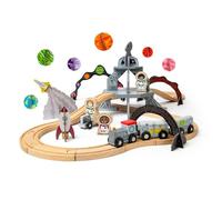 Bigjigs Rail Space Train Set | 40pc Wooden Railway for Toddlers | Montessori Station Toy | Futuristic Rocket & Astronauts | FSC Certified Wood | Kids Galactic Play Fun | Early Learning Gift Ages 3+